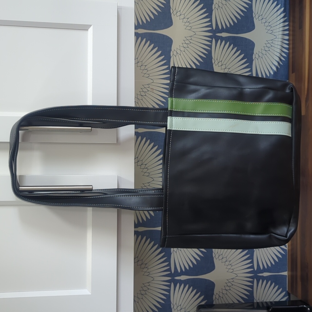 Orange bags vegan leather shoulder bag small tote black green stripes